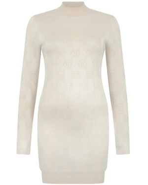 Philipp Plein Robe Courte À Motif Monogrammé Et Manches Longues - White