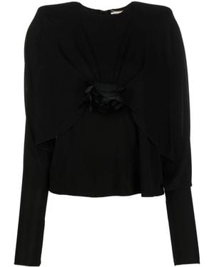 Saint Laurent Flower Crepe Long-sleeve Top - Black