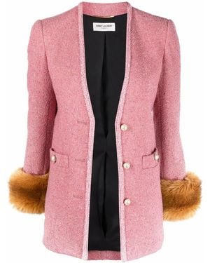 Saint Laurent Faux-fur Detail Fitted Jacket - Pink