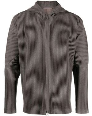 Homme Plissé Issey Miyake Pleated Zip-up Hoodie - Grey