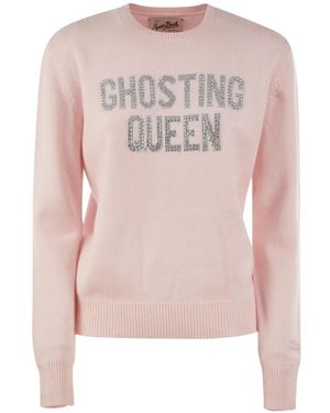 MC2 Saint Barth New Queen Crewneck Knit With Ghosting Queen Rhinestone-Embroidery - Pink