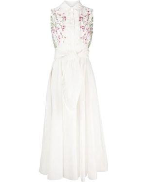 Giambattista Valli Popeline Flowered Willow Print Dress - White