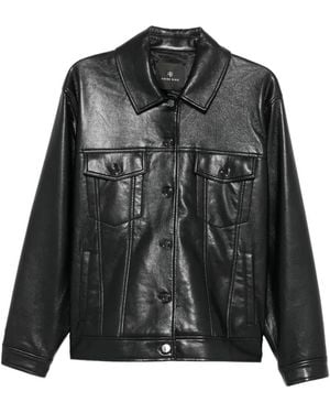 Anine Bing Buttoned Leather Jacket - Black