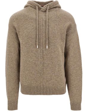 Ferragamo Virgin-Wool Knitted Hoodie - Grey