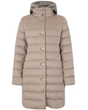 Moorer Ional-S9 Quilted-Hooded Coat - Natural