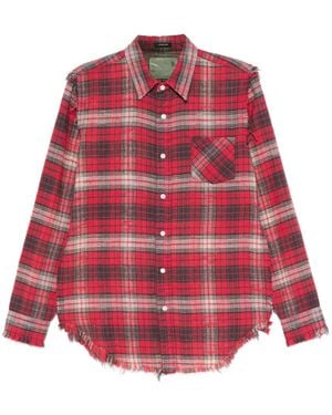 R13 Frayed Check-Pattern Shirt - Red