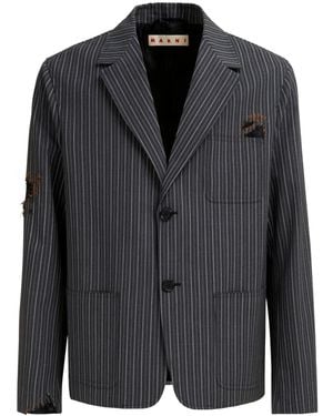 Marni Distressed-Effect Striped Blazer - Black