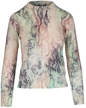 Kinross Cashmere Snakeskin-Print Long-Sleeved Top - Natural