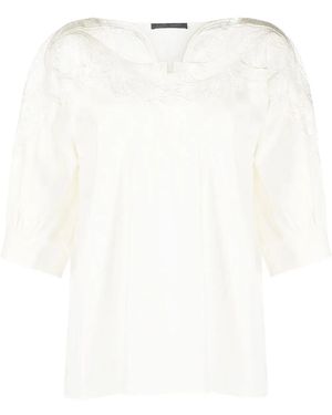 Alberta Ferretti Lace-Panel Gathered-Detail Blouse - White