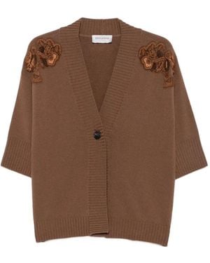 ERMANNO FIRENZE Cárdigan Con Aplique Floral - Marrón