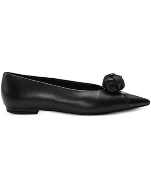 ROTATE BIRGER CHRISTENSEN Knot-Appliqué Leather Ballet Flats - Black
