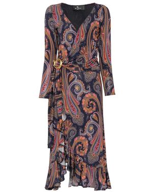Etro Paisley-Print Ruffled Dress - Purple