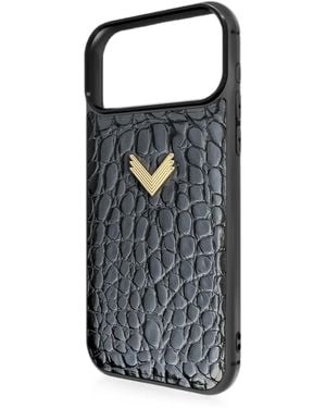 Velante Croc-Effect Leather Iphone 18 Pro Case - Black