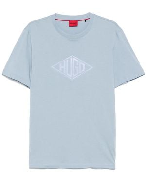 HUGO T-Shirt Con Logo Floccato - Blu