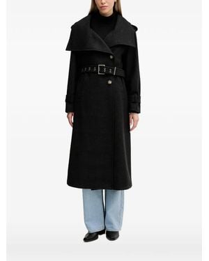 Sisley Belted Long-Sleeve V-Neck Coat - Black