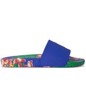 Polo Ralph Lauren Pony Floral-Print Slides - Blue