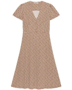 Maliparmi Mouliné Short-Sleeve Geometric Dress - Natural