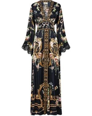 CAMILLA Floral-Print Shirring Detail Dress - Black