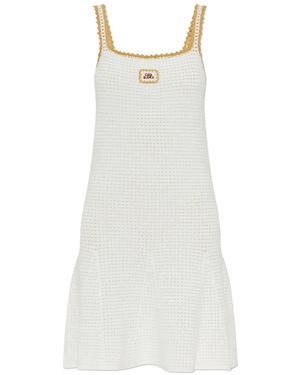 CASABLANCA Crochet-Knit Logo-Patch Mini Dress - White