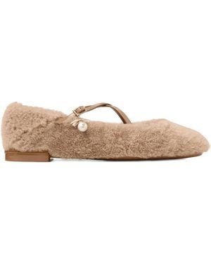 Jimmy Choo Shearling Cross-Strap Ballerina Flats - Brown