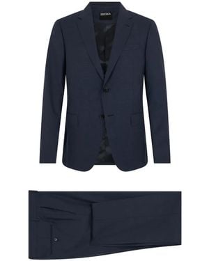 ZEGNA Single-Breasted Wool Suit - Blue