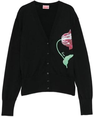 KENZO Cárdigan Con Motivo Floral En Intarsia - Negro