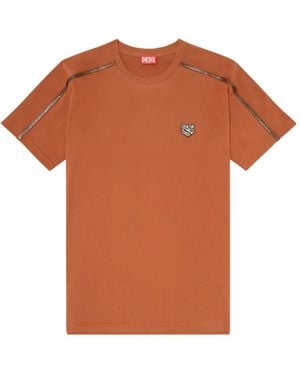 DIESEL T-Shirt With Contrast Trims And Logo Patch - Orange