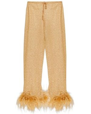 Oséree Feather-Trim Trousers - Natural