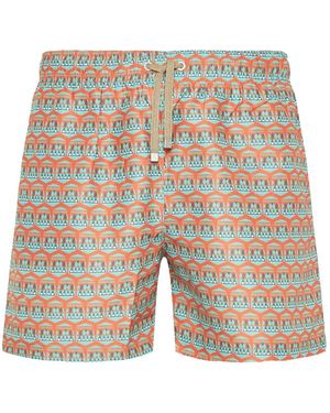 Benibeca Chechens Geometric-Print Drawstring-Waist Swim Shorts - White