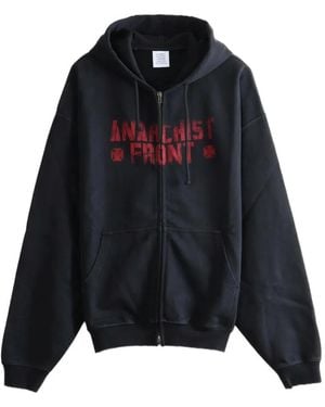 Vetements Slogan-Print Zip-Up Hoodie - Black