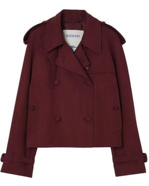 Burberry Cropped Wool Mayfair Trench Jacket - Red