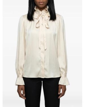 SUTTON NEW YORK Ruffled Pussy-Bow Shirt - Natural
