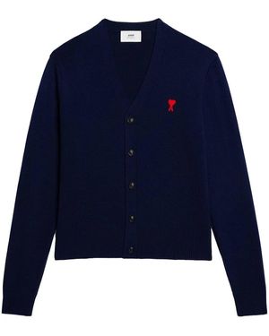 Ami Paris Bestickter Cardigan Aus Merinowolle - Blau