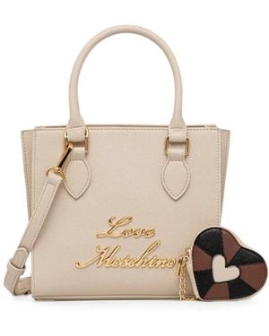 Love Moschino Logo-Lettering Heart-Charm Tote Bag - Natural