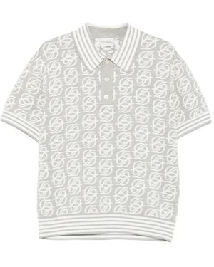 Drole de Monsieur Monogram-Knit Striped-Trim Polo Shirt - White