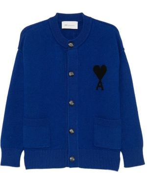 Ami Paris Cardigan Ami De Coeur En Laine - Blue