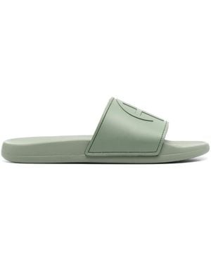 Anine Bing Logo-Embossed Faux-Leather Slides - Green