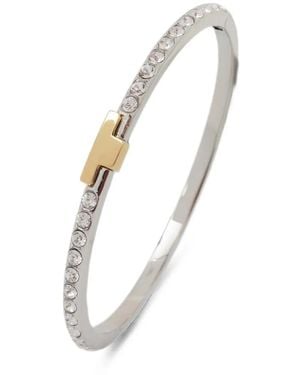 Trussardi Crystal-Embellished Logo-Plaque Bracelet - White