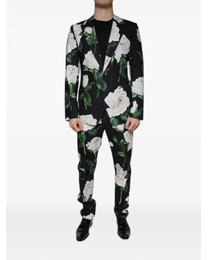 Dolce & Gabbana Rose-Print Cotton Suit - Black