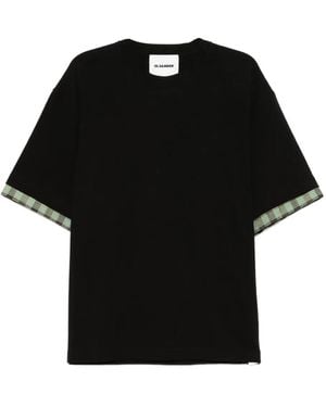 Jil Sander Checked-Sleeve T-Shirt - Black