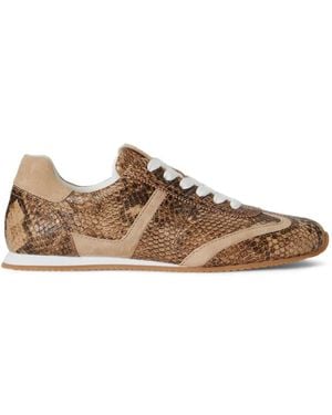 Ralph Lauren Dani Python-Embossed Leather Sneakers - Brown
