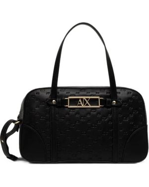 ARMANI EXCHANGE Logo-Embossed Shoulder Bag - Black