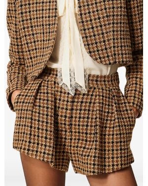 Twinset Pantalones Cortos A Cuadros De Bouclé - Marrón