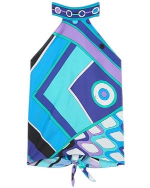 PUCCI Vivara-Print Halterneck Top - Blue