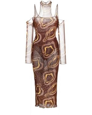 Julfer Janet Abstract-Print Midi Dress - Brown