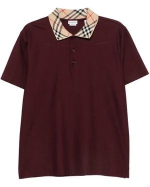 Burberry Check-Collar Polo Shirt - Red