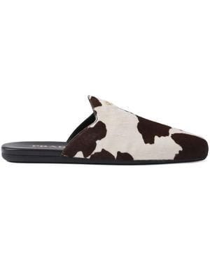 Prada Cow-Print Slip-On Mules - Black
