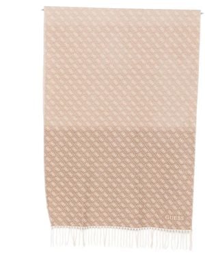 Guess Monogram-Print Fringed Scarf - Natural