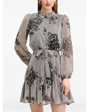 Morgan Striped Floral Dress - Grey