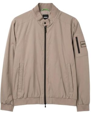 BOSS Logo-Patch Zip-Up Jacket - Brown